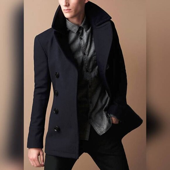 Burberry Brit Navy Wool-Blend Double-Breasted Peacoat